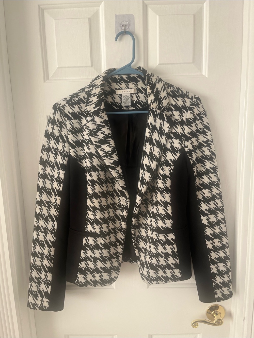 Grace Black & White Houndstooth Blazer Jacket